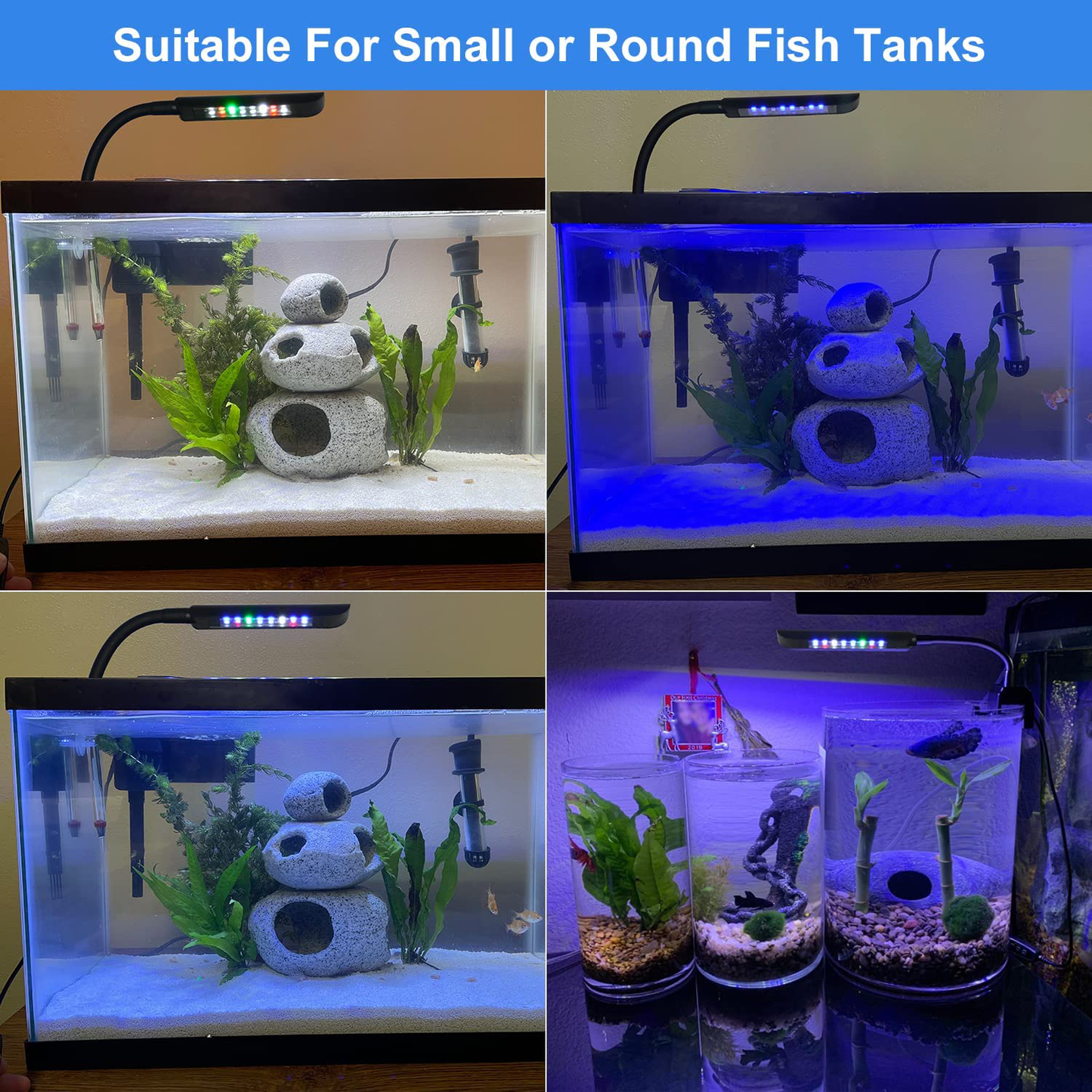 VARMHUS New Fish Tank Clip on Light with 4 Color Lamp Beads,Led Aquarium Light with Timer Auto On/Off Dimming,3 Levels of Timed Loop&3 Light Modes Dimmable&10 Brightness Levels,24/7Cycle Rgb-24Leds Animals & Pet Supplies > Pet Supplies > Fish Supplies > Aquarium Lighting VARMHUS   