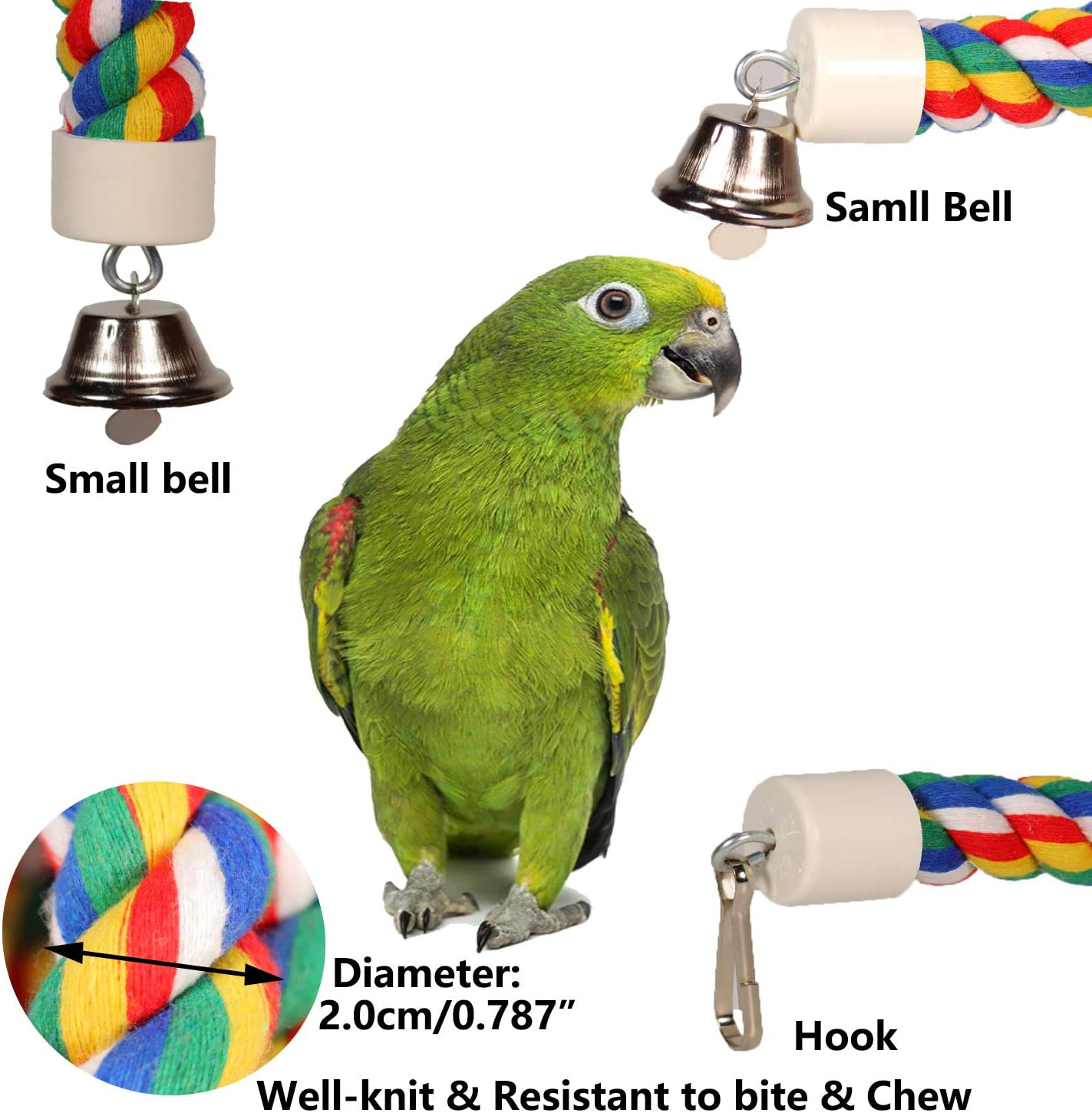 Bird Rope Perch Comfy Cotton Spiral Bungee Swing Climbing Standing Ladder for Bird Cage Parrot Toy with Bell Animals & Pet Supplies > Pet Supplies > Bird Supplies > Bird Ladders & Perches iLeson   