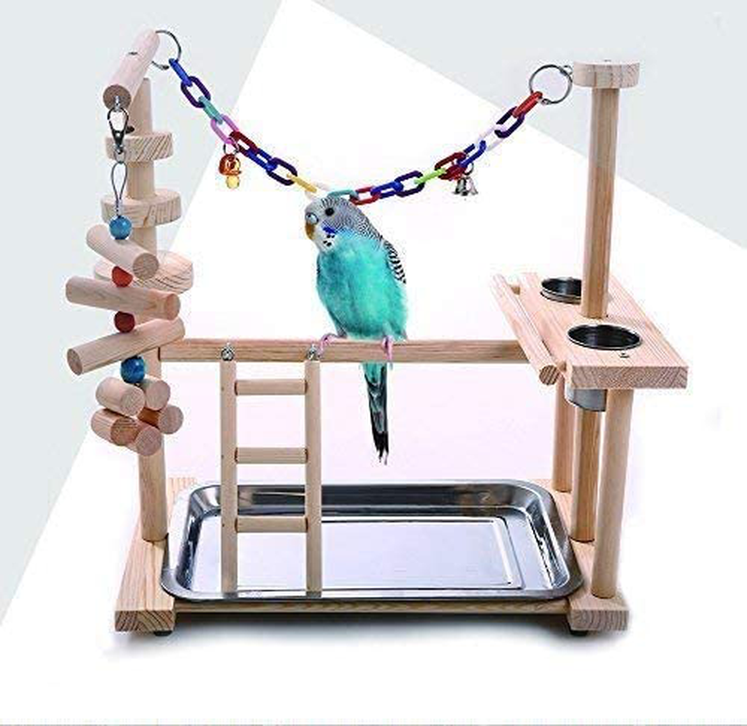 QBLEEV Parrot Playstand Bird Play Stand Cockatiel Playground Wood Perch Gym Playpen Ladder with Feeder Cups Toys Exercise Play (Include a Tray) Animals & Pet Supplies > Pet Supplies > Bird Supplies > Bird Cages & Stands QBLEEV   