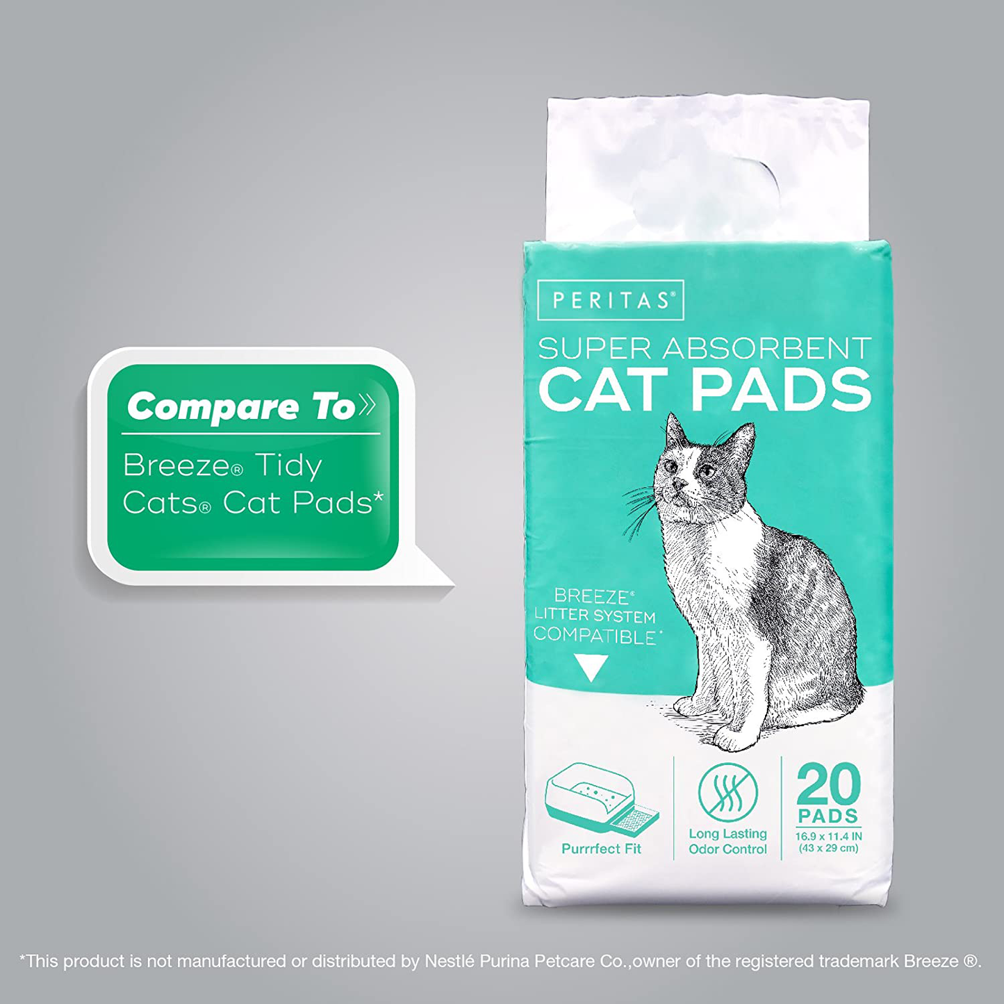 Peritas Cat Pads | Generic Refill for Breeze Tidy Cat Litter System | Cat Liner Pads for Litter Box | Quick-Dry, Super Absorbent, Leak Proof | 16.9"X11.4" (80 Count)