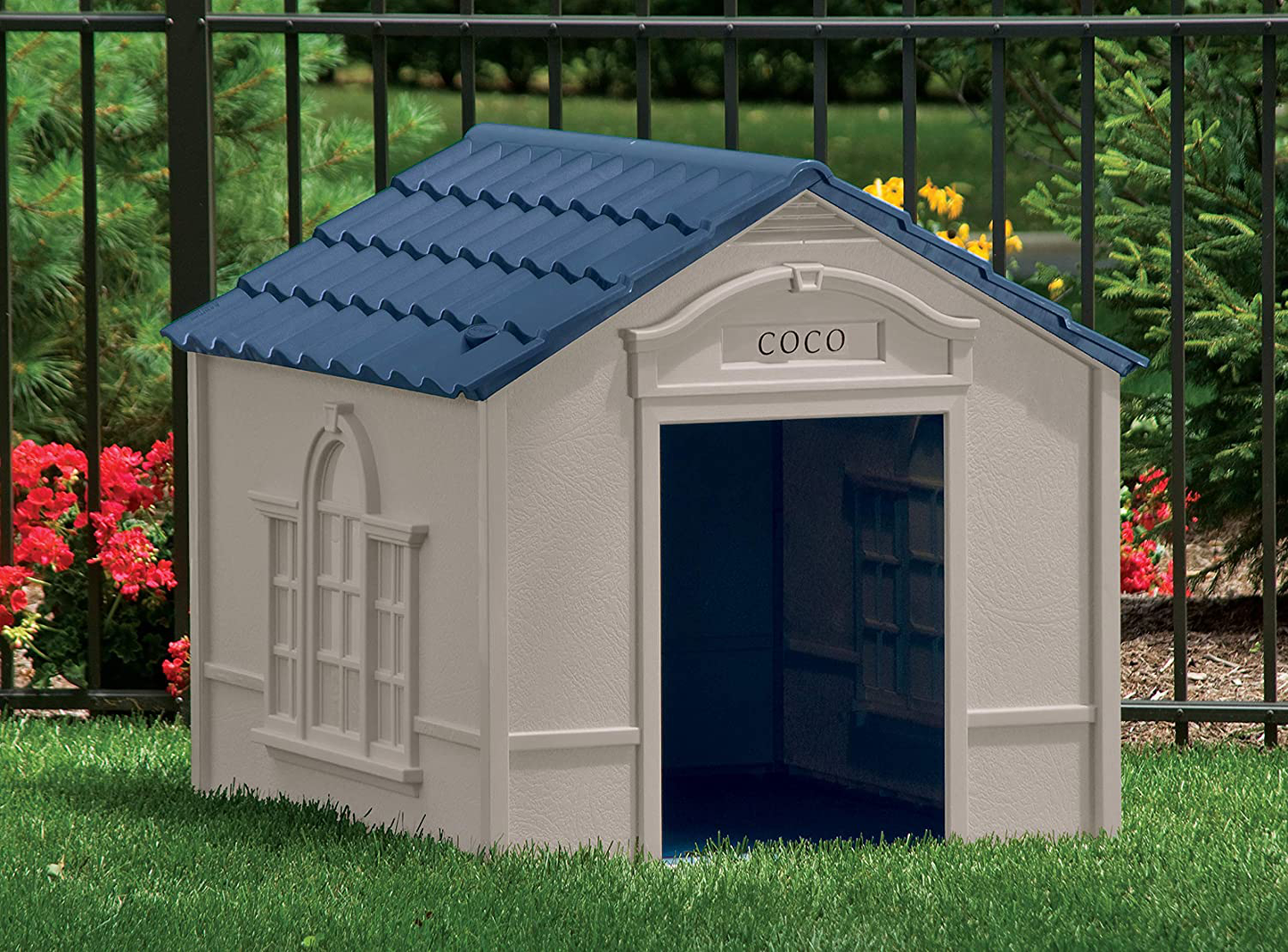 Suncast Outdoor Dog House with Door - Water Resistant and Attractive for Small to Large Sized Dogs - Easy to Assemble - Perfect for Backyards Animals & Pet Supplies > Pet Supplies > Dog Supplies > Dog Houses Suncast   