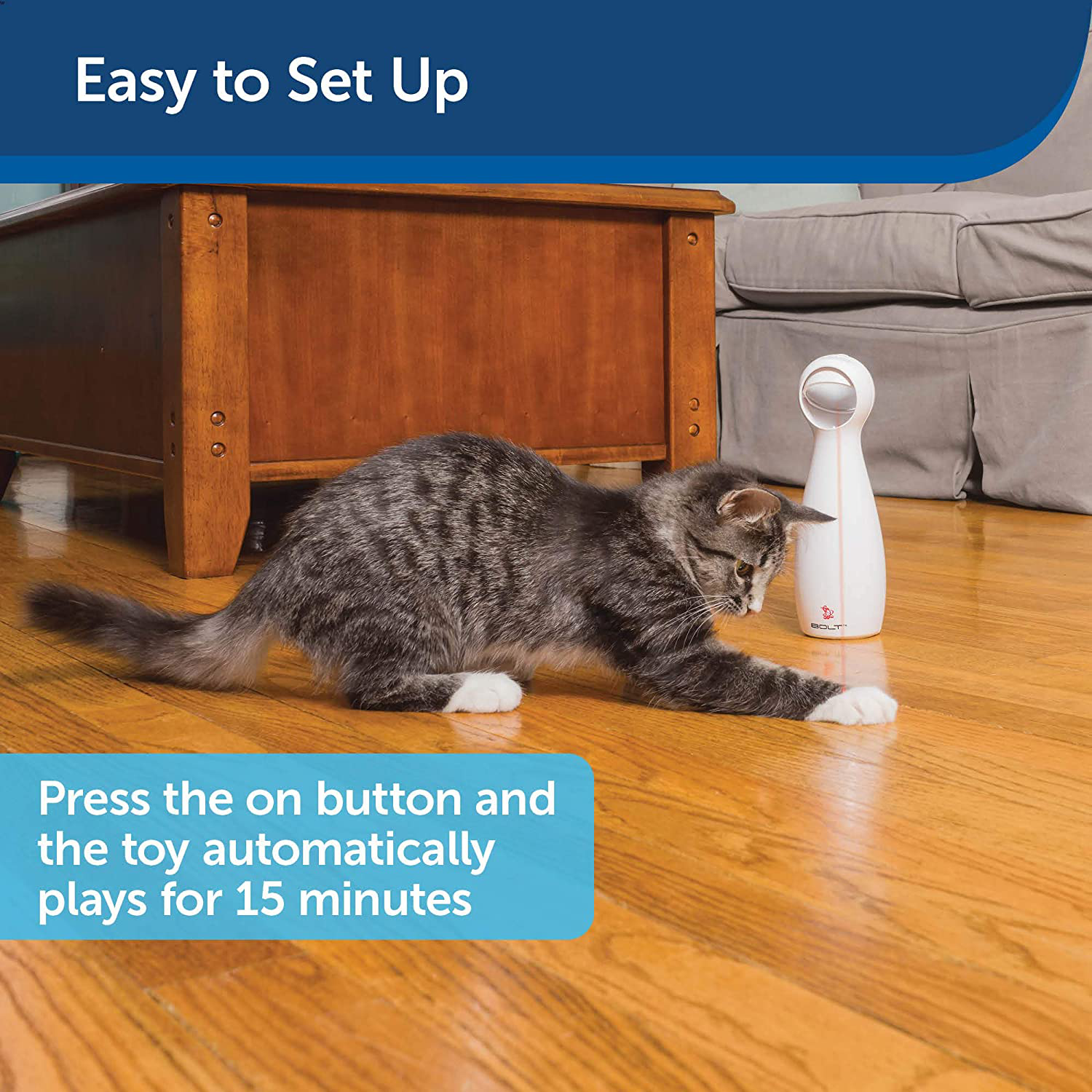 Petsafe Bolt - Laser Pointer Cat Toy / Dog Toy - Automatic Cat Laser Toy: Manual & Random Pattern Mode, Cat Anxiety Relief, Hands Free, Auto Shutoff, Battery Operated, Laser Safe - Interactive Cat Toy Animals & Pet Supplies > Pet Supplies > Cat Supplies > Cat Toys PetSafe   