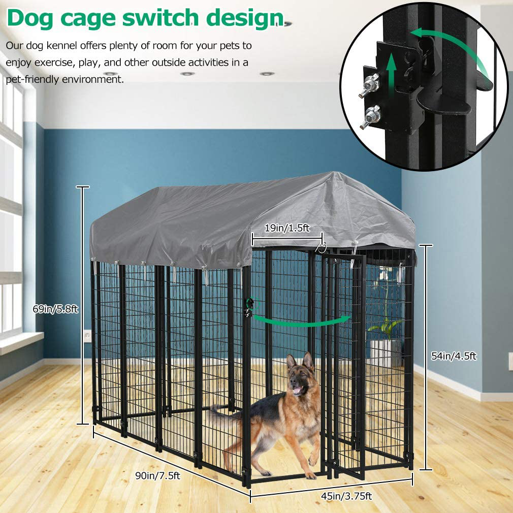 Bestpet Large Dog Kennel Dog Crate Cage, Extra Large Welded Wire Pet Playpen with UV Protection Waterproof Cover and Roof Outdoor Heavy Duty Galvanized Metal Animal Pet Enclosure for Outside