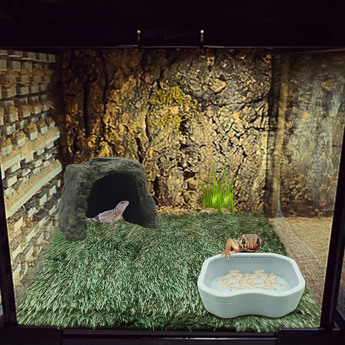 PINVNBY Large Reptile Hideout Cave,Resin Rock Hides Habitat Decor Lizard Box Shelter Tortoise Basking Terrace Pet Terrarium Nest Decoration for Gecko,Spiders,Frogs,Fish,Turtles and Hermit Crabs Animals & Pet Supplies > Pet Supplies > Reptile & Amphibian Supplies > Reptile & Amphibian Habitat Accessories PINVNBY   