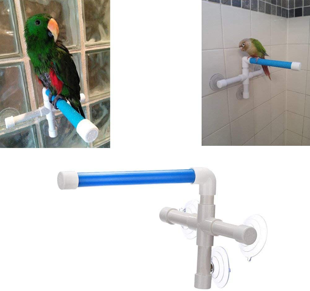 Bird Parrot Stand Perch Shower Perch Standing Toy Portable Suction Cup Parrot Bath Stands Suppllies Holder Platform Parakeet Window Wall Hanging Play