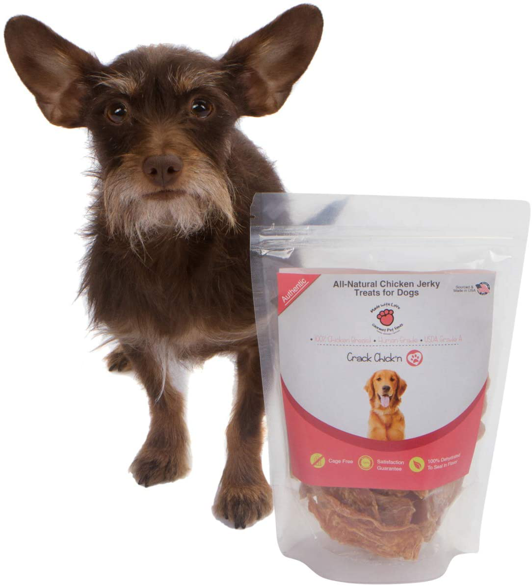 All Natural, Dehydrated Chicken Jerky Dog Treats, 100% Chicken Breast, Human Grade, USDA Grade A, Cage Free, Non-Gmo, Grain Free, No Preservatives, Sourced & Made in USA, Great for Training Animals & Pet Supplies > Pet Supplies > Small Animal Supplies > Small Animal Treats MADE WITH LOVE - CRACK CHICK'N   