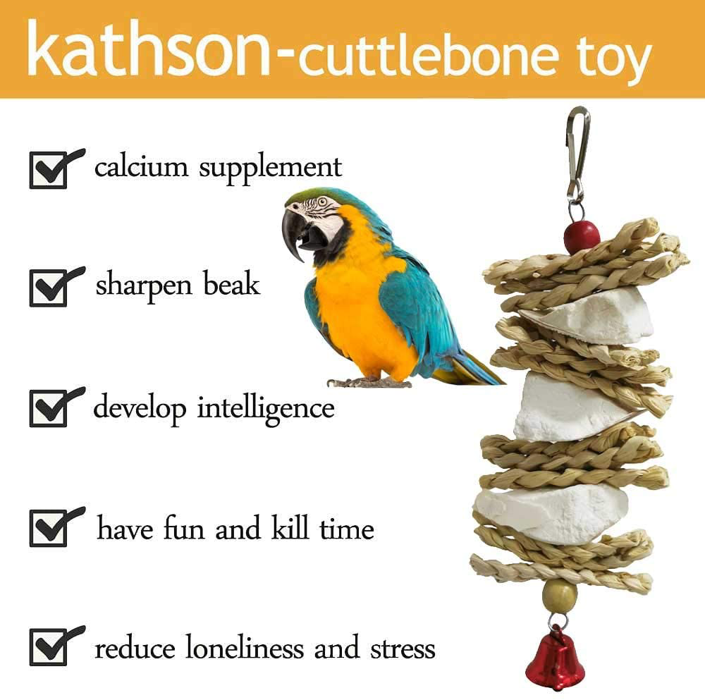 Kathson Natural Parrot Chewing Toys Wood Bird Toy Hanging Parakeet Hammock Cage Accessories Cuttlebone Beak Grinding for Parrots Cockatoos African Grey Cockatiels Conure Eclectus Budgies 2PCS Animals & Pet Supplies > Pet Supplies > Bird Supplies > Bird Toys kathson   