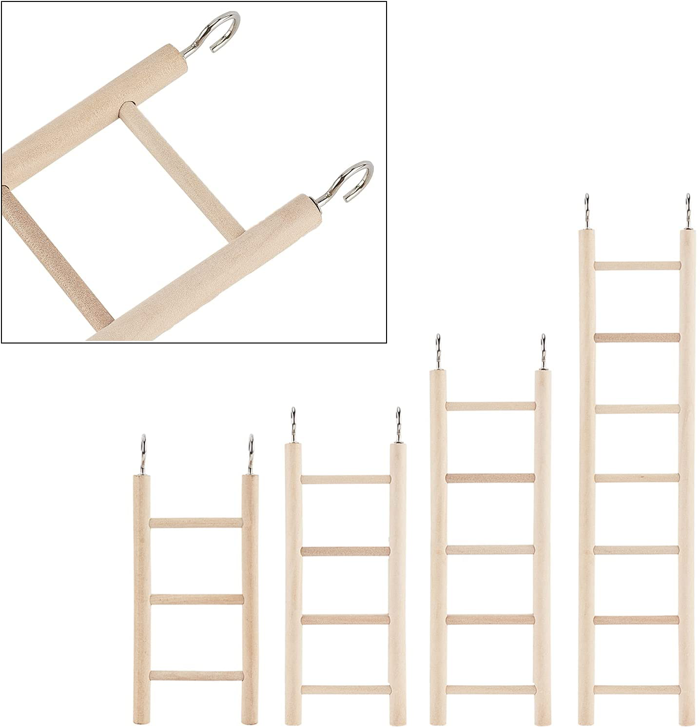 AHANDMAKER Bird Step Wood Ladder, 4 Different Sizes Natural Wood Bird Climbing Toys, Birds Steps Climbing Bridge Wooden Ladder for Parrot, Parakeet, Cockatoo, Lovebirds Animals & Pet Supplies > Pet Supplies > Bird Supplies > Bird Ladders & Perches AHANDMAKER   