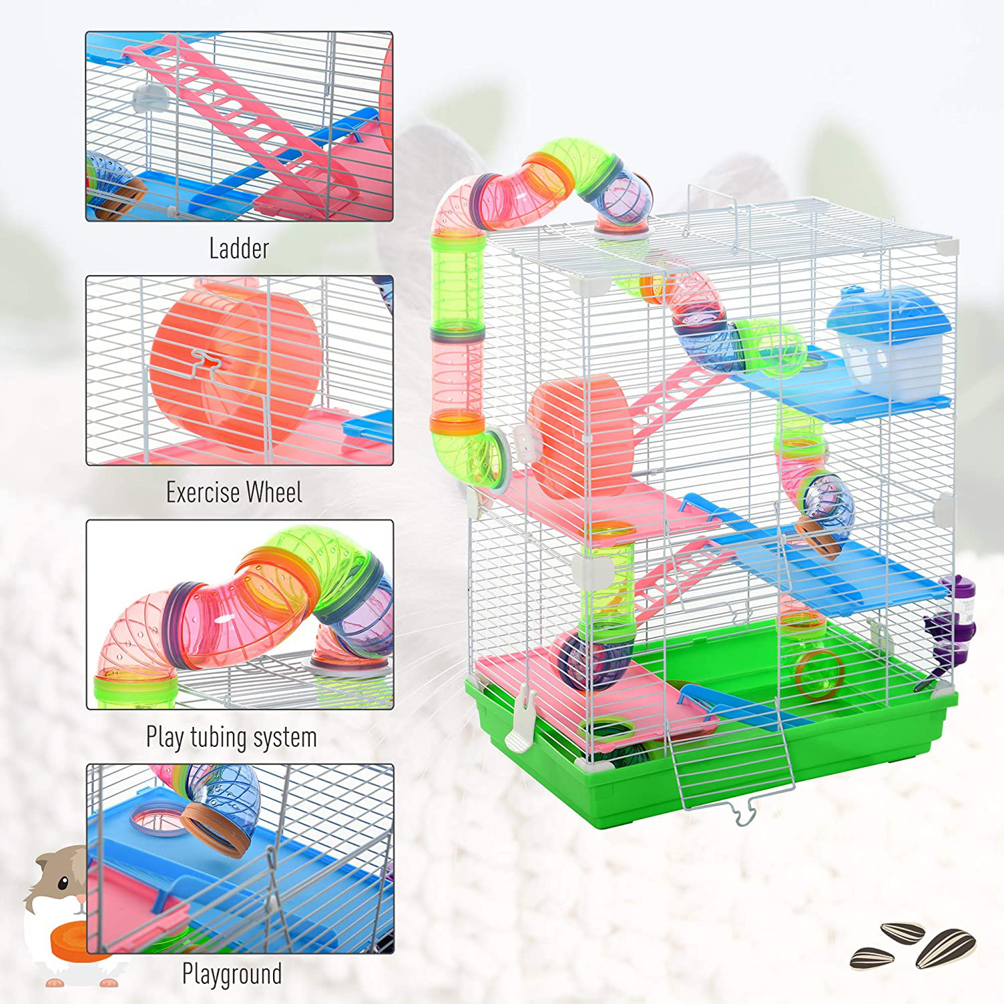 Pawhut 5-Tier Hamster Cage Gerbil Habitat Home Small Pet Animals House with Water Bottle, Food Dishes & Interior Ladder Animals & Pet Supplies > Pet Supplies > Small Animal Supplies > Small Animal Habitats & Cages PawHut   