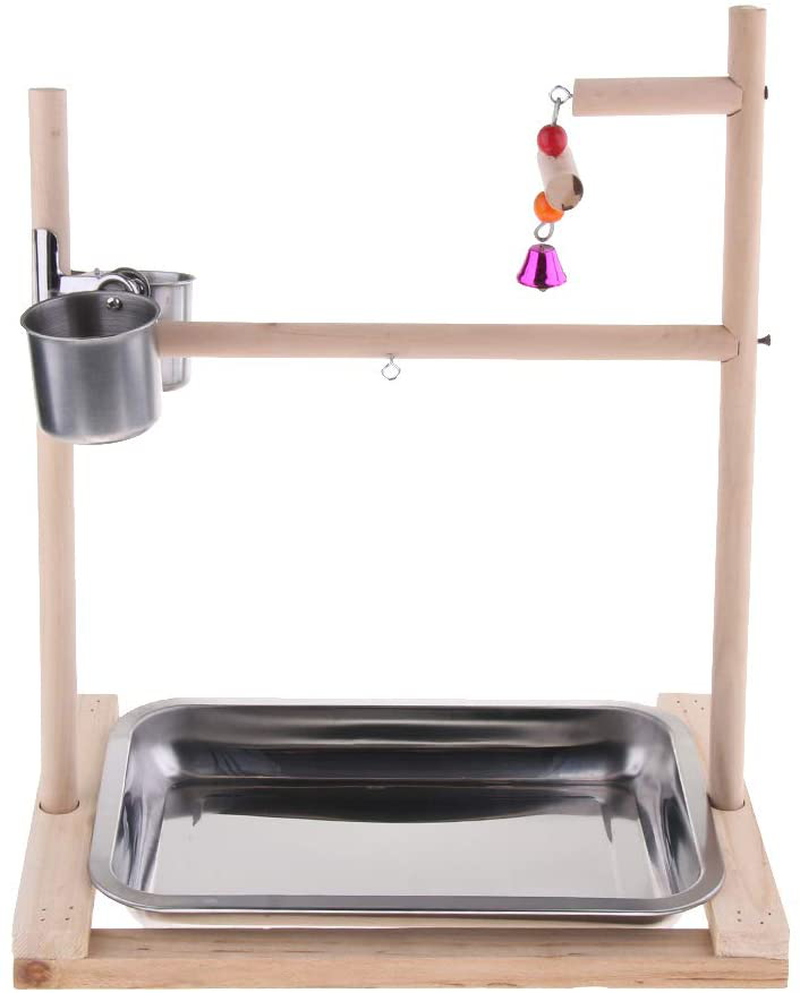 Baosity Table Top Parrot Play Stand Gym Birds Toy with Stainless Steel Feeder Cups Bowl #3