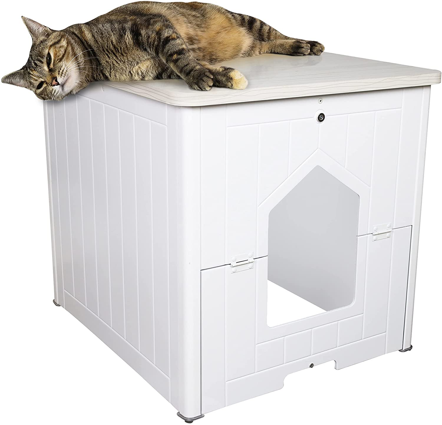 Palram CATSHIRE Cat Litter Box Furniture, Enclosed Litter Tray for Cats, Kitty End Table, Hidden Pet House Enclosure, Feline Hideaway Animals & Pet Supplies > Pet Supplies > Cat Supplies > Cat Furniture Palram White  