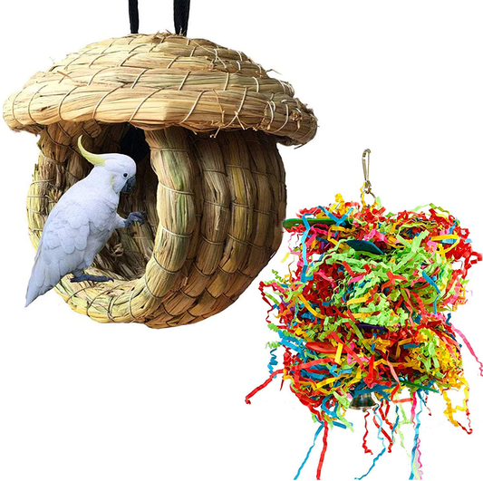 Hamiledyi Birdcage Straw Simulation Birdhouse 100% Natural Fiber - Cozy Resting Breeding Place for Birds - Provides Shelter from Cold Weather - Bird Hideaway from Predators(Large) Animals & Pet Supplies > Pet Supplies > Bird Supplies > Bird Cage Accessories Hamiledyi   