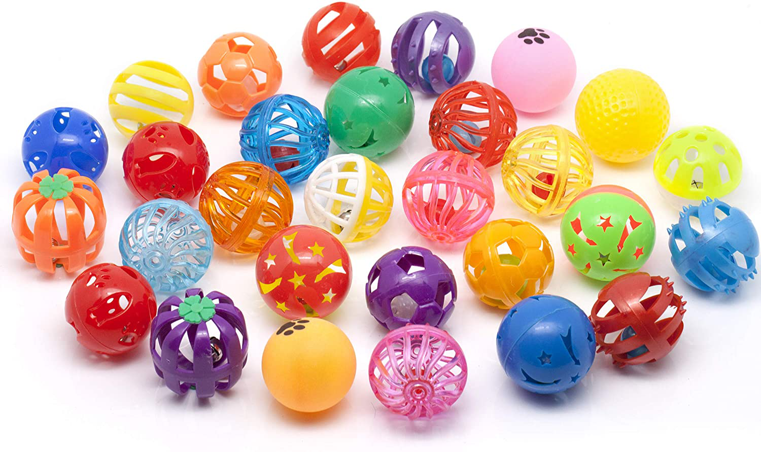 Chiwava 48 Pack Plastic Noisy Cat Toy Balls with Bell Kitten Chase Toy 8 Types Assorted Color Size Animals & Pet Supplies > Pet Supplies > Cat Supplies > Cat Toys CHIWAVA   