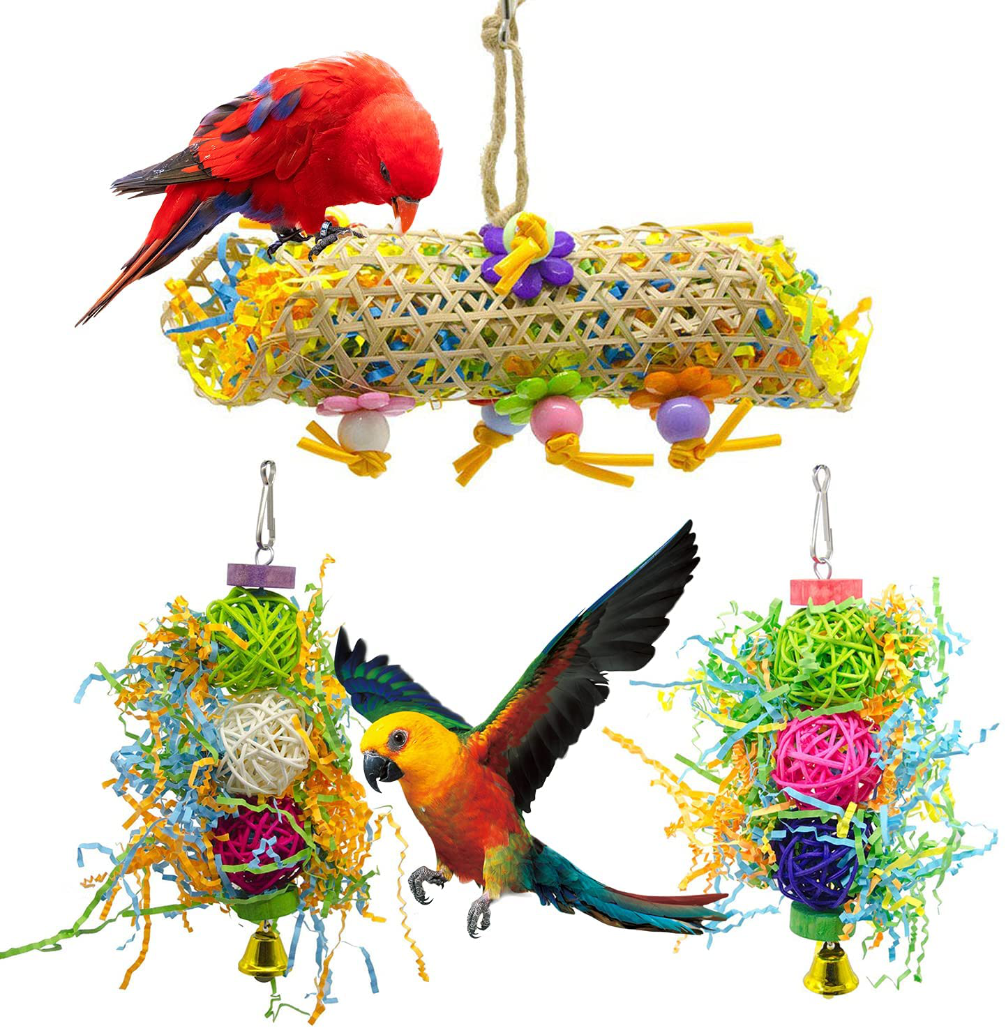 Ebaokuup 3Pack Bird Chewing Toys Foraging Shredder Toy Parrot Cage Shredder Toy Bird Loofah Toys Foraging Hanging Toy for Cockatiel Conure African Grey Parrot Animals & Pet Supplies > Pet Supplies > Bird Supplies > Bird Treats SHANTU   