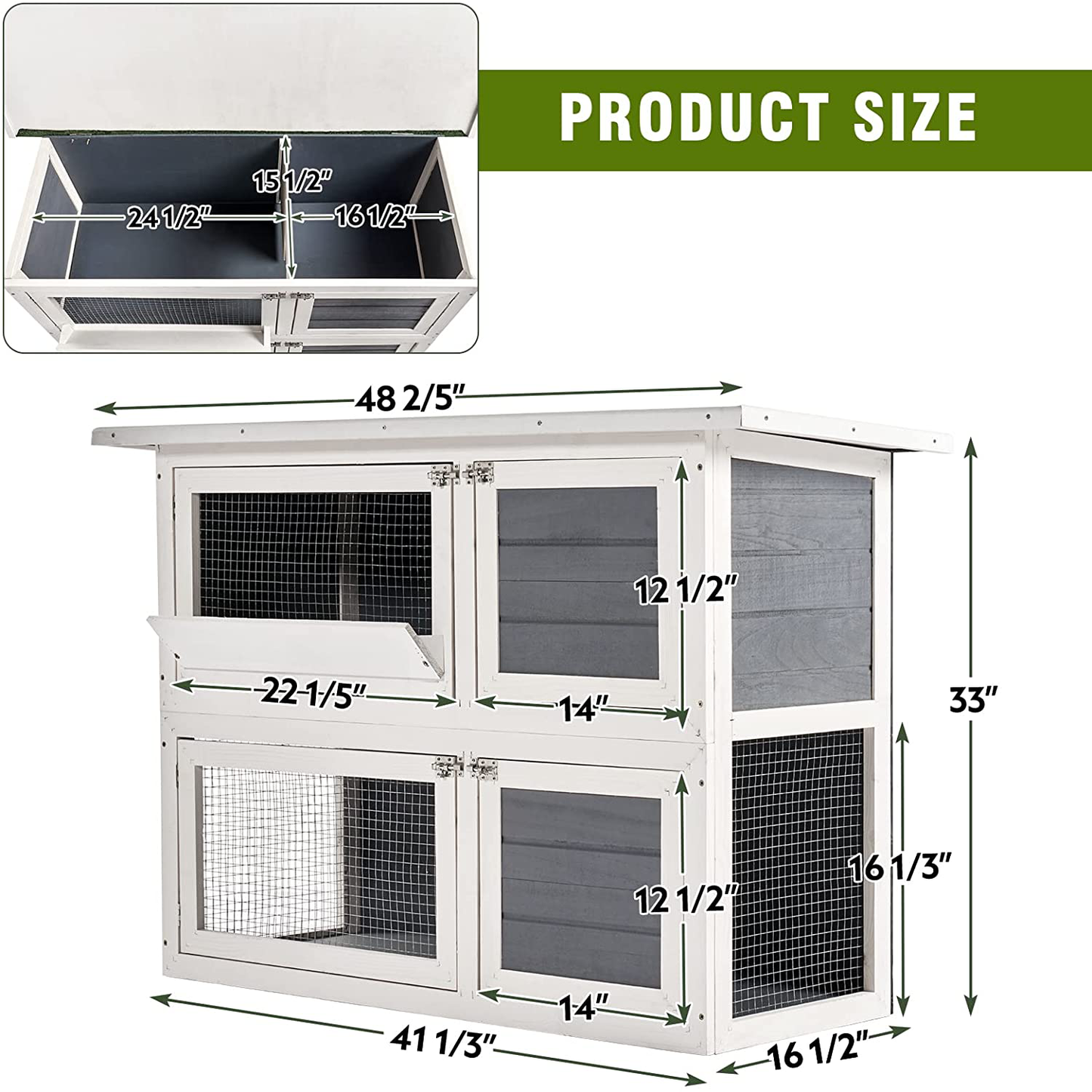 Aoxun 2 Story Rabbit Hutch Outdoor/Indoor Bunny Cage, Guinea Pig Cage Wooden Rabbit House Small Animal Cage with Trays, 41Inch (Grey) Animals & Pet Supplies > Pet Supplies > Small Animal Supplies > Small Animal Habitats & Cages Aoxun   