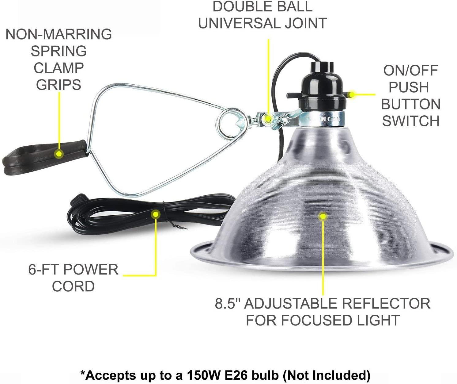 Simple Deluxe 150W Reptile Heat Bulb and 8.5 Inch Clamp Light/Thermo&Hygro Meter/ 40-108 Degrees Fahrenheit Digital Thermostat Controller Combo Set for Amphibian Pet & Incubating Chicken Animals & Pet Supplies > Pet Supplies > Reptile & Amphibian Supplies > Reptile & Amphibian Habitat Heating & Lighting Simple Deluxe   