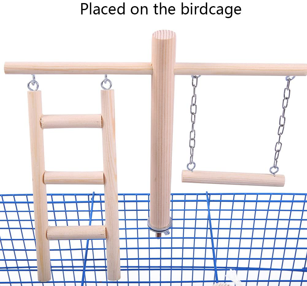QBLEEV Parakeet Perches outside Cage, Bird Swing Conure Toys Table Cage Top Play Stand Parrot Climbing Ladder Rope Perches Stands Chewing Wood Play Gyms Playground for Cockatiel Lovebirds Finches Animals & Pet Supplies > Pet Supplies > Bird Supplies > Bird Gyms & Playstands QBLEEV   