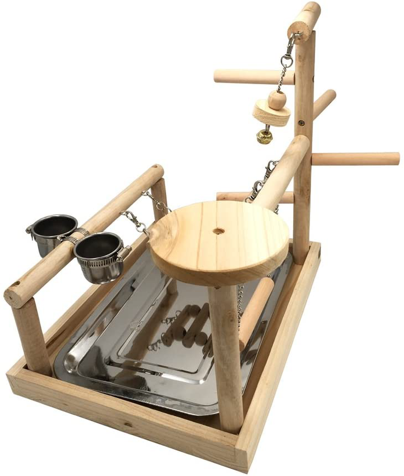 Borangs Parrots Playstand Bird Playground Wood Perch Training Stand Cockatiel Playpen Ladders Birds Swing Wood Gym Tabletop with Feeder Cups Toys Exercise Play Animals & Pet Supplies > Pet Supplies > Bird Supplies > Bird Gyms & Playstands Borangs   