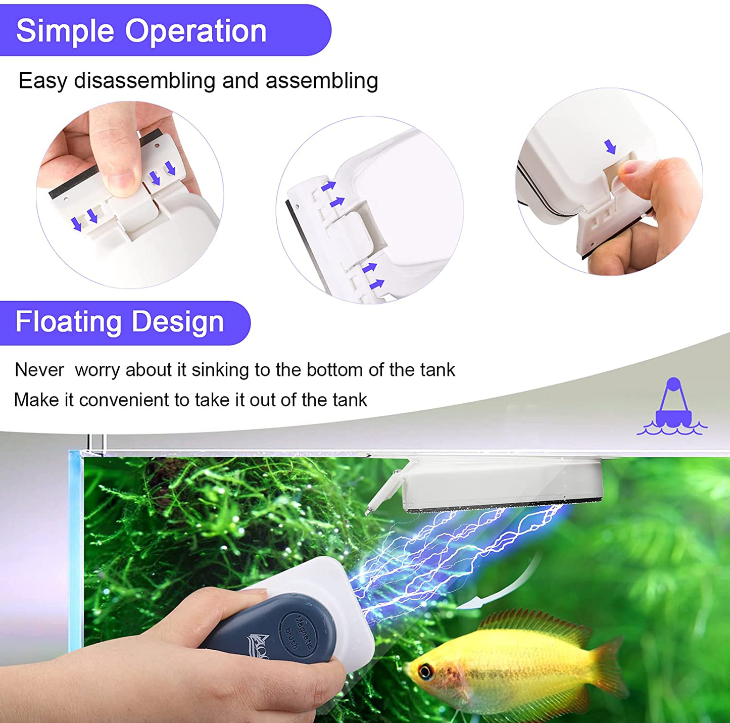 AQQA Aquarium Strong Magnetic Cleaner Brush, Fish Tank Glass Algae Magnet Cleaning Tool Floating Cleaner Scrubber Brush with 2 Detachable Scraper Animals & Pet Supplies > Pet Supplies > Fish Supplies > Aquarium Cleaning Supplies AQQA   
