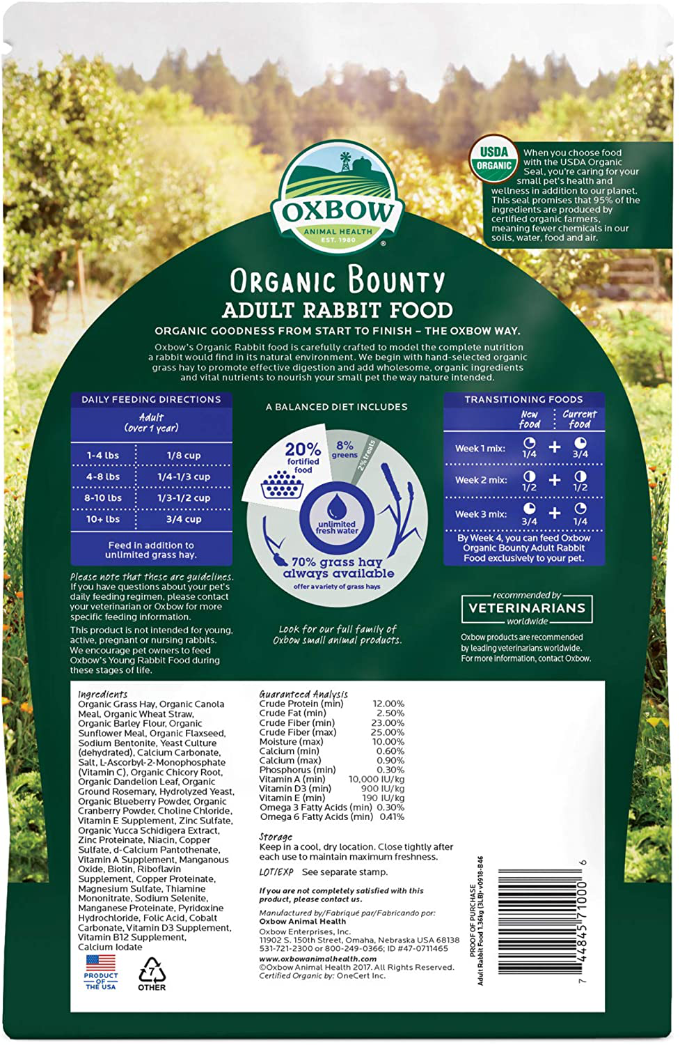 Oxbow Animal Health Organic Bounty Adult Rabbit Food - All Natural Rabbit Pellets - 3 Lb. Animals & Pet Supplies > Pet Supplies > Small Animal Supplies > Small Animal Food Oxbow   