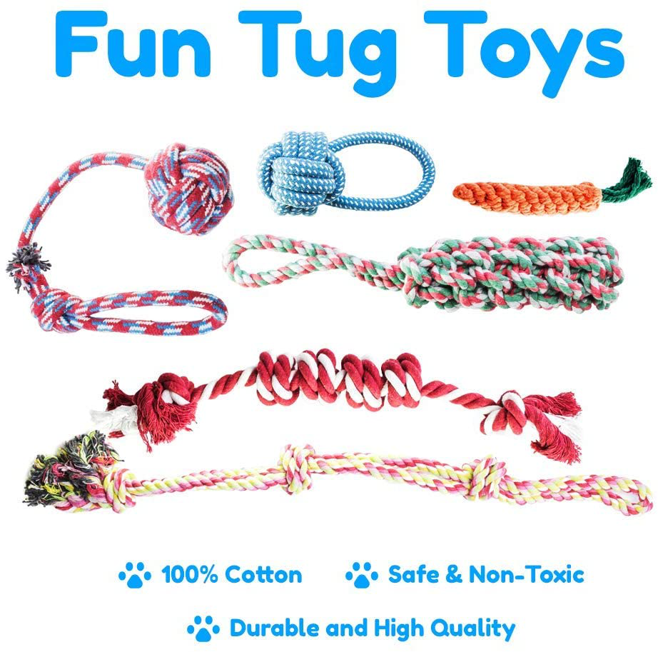 Pacific Pups Products 18 Piece Dog Toy Set with Dog Chew Toys, Rope Toys for Dogs, Plush Dog Toys and Dog Treat Dispenser Ball - Supports Non-Profit Dog Rescue