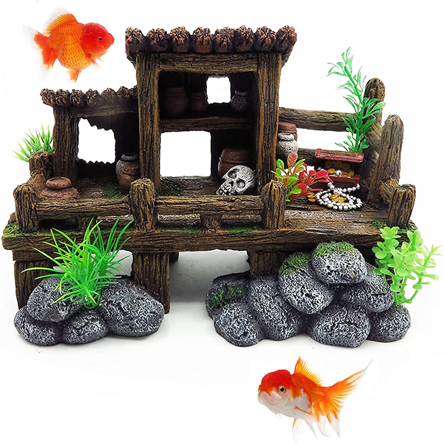 Mini tonneau en bois pour poissons d'aquarium, résine artificielle  précieuse, ornement de diversification, décoration incl. accessoires pour  animaux, 2024