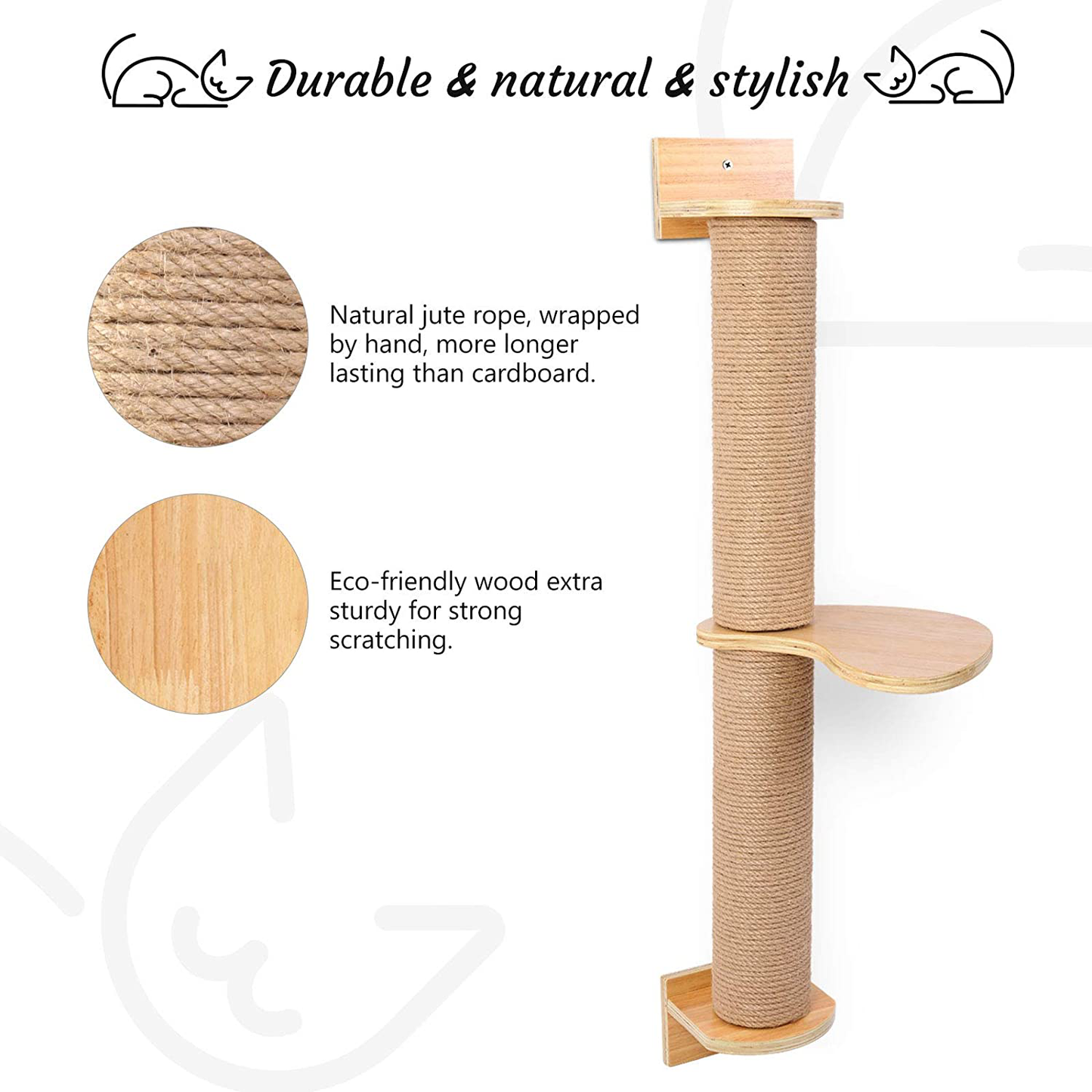 Odoland Cat Activity Tree with Scratching Posts - Wall Mounted Cat Scratching Post Cat Shelves with Solid Wood Steps - Cage Mounted Cat Jute Scratcher Hammock for Indoor Animals & Pet Supplies > Pet Supplies > Cat Supplies > Cat Furniture Odoland   