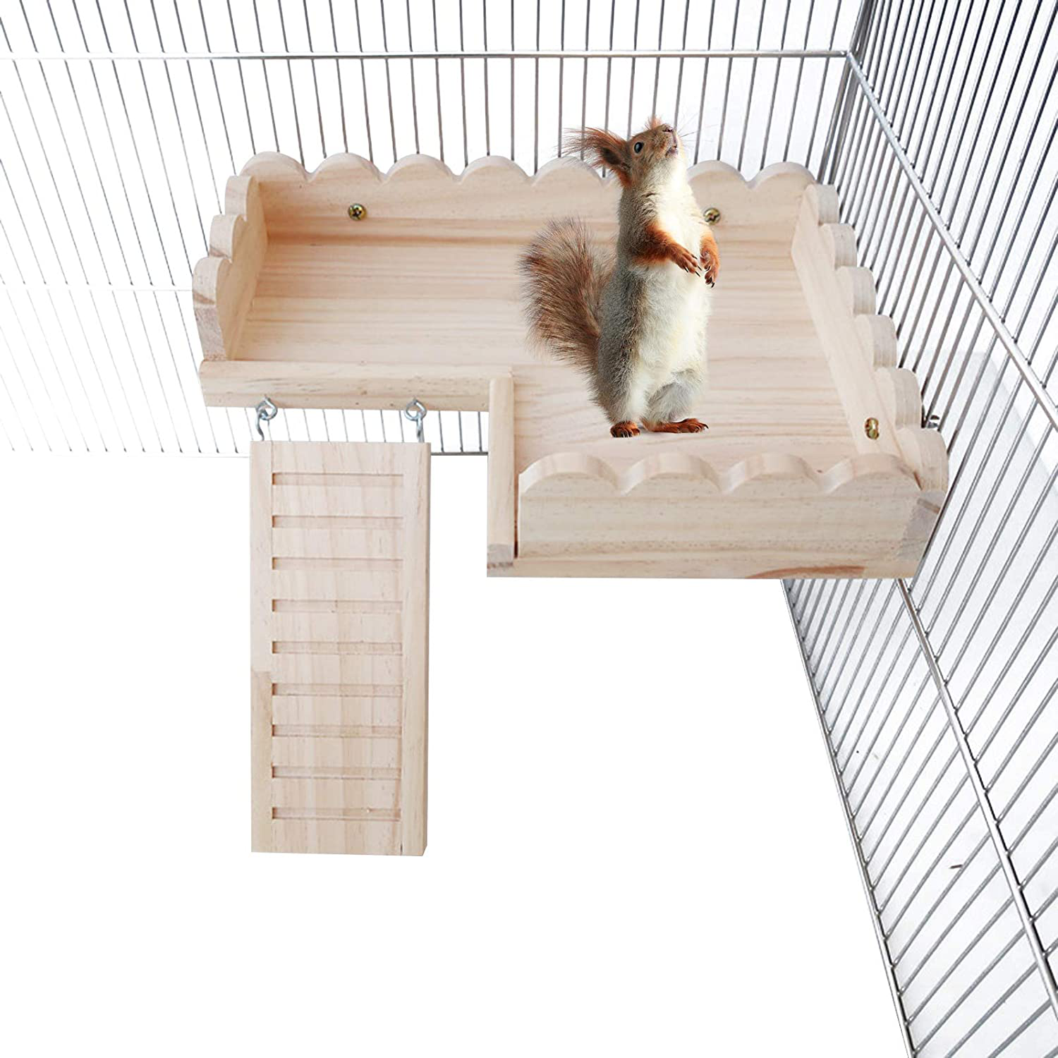 ROZKITCH Hamster Platform with Climbing Ladder, Bird Perch Cage Toy Wooden Play Gym Stand, Natural Pine Wood Tray for Chinchilla Squirrel Rabbit Guinea Pig, Birdcage Toy for Parrot Conure Parakeet Animals & Pet Supplies > Pet Supplies > Bird Supplies > Bird Gyms & Playstands ROZKITCH   