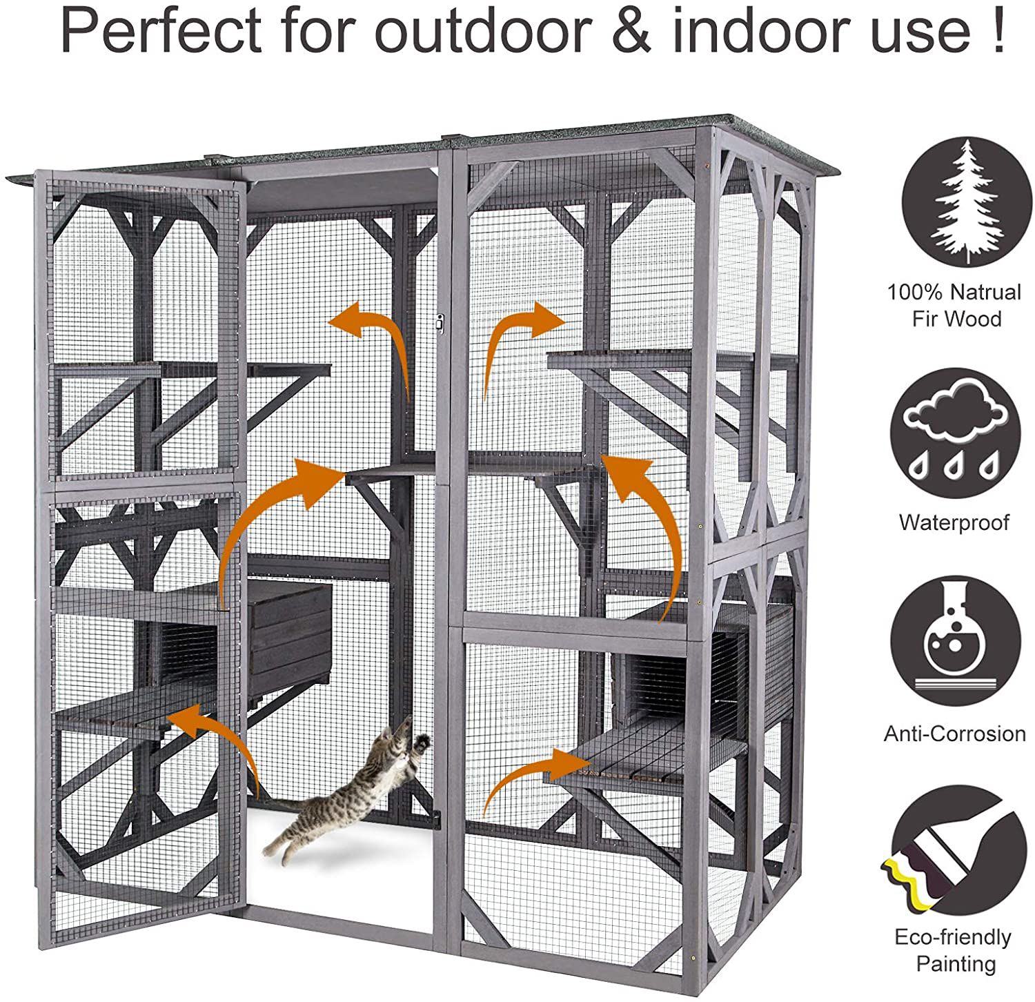 Aivituvin Cat House Outdoor Catio Kitty Enclosure with Super Large Enter Door, Wooden Cat Cage Condo Indoor Playpen with Platforms & Small House-71 Inch Animals & Pet Supplies > Pet Supplies > Cat Supplies > Cat Furniture Aivituvin   