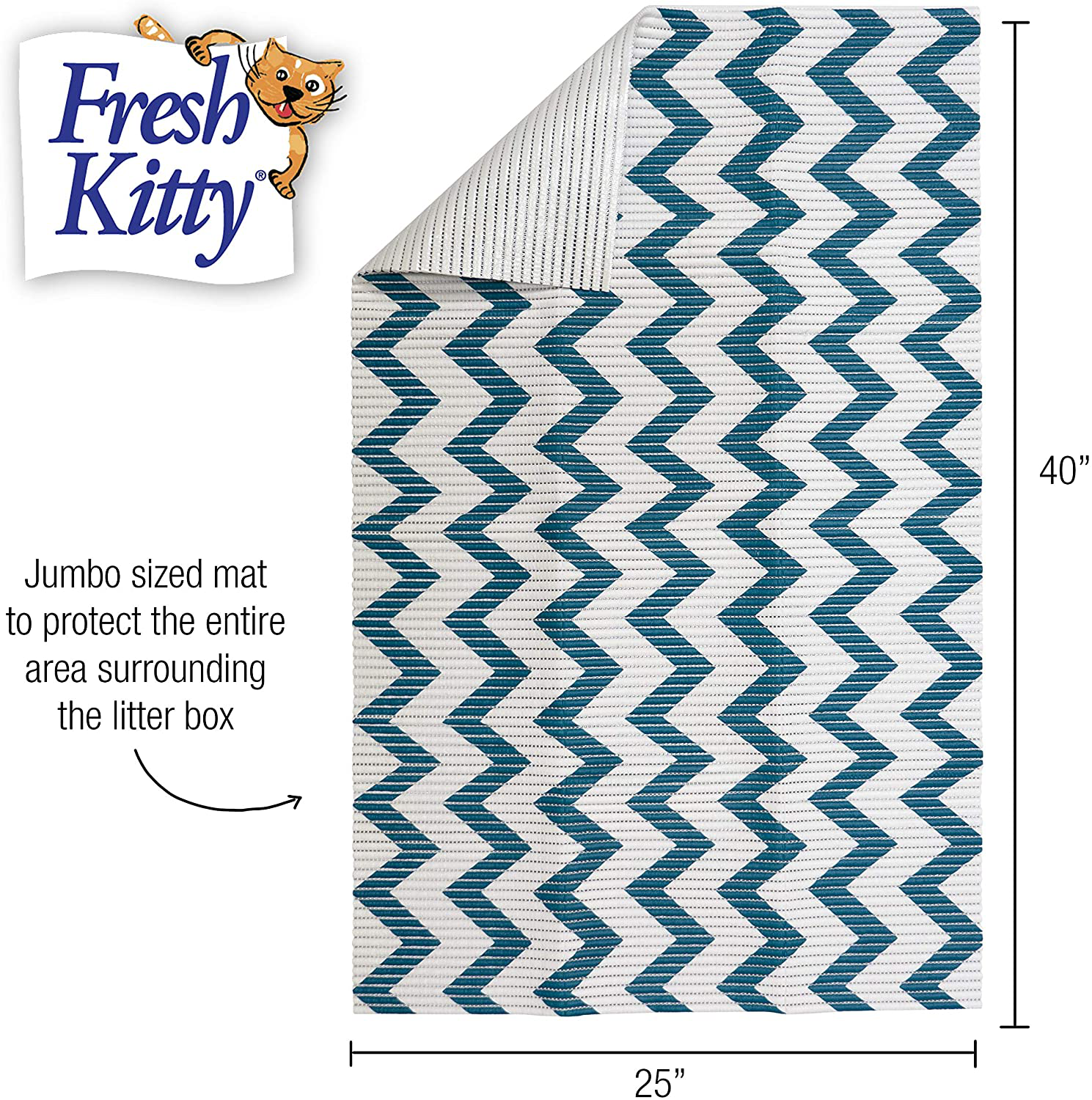 Fresh Kitty Durable XL Jumbo Foam Litter Mat – Phthalate and BPA Free, Water Resistant, Traps Litter from Box, Scatter Control, Easy Clean Mats – Chevron, Blue/White Chevron (9035) Animals & Pet Supplies > Pet Supplies > Cat Supplies > Cat Litter Box Mats Fresh Kitty   