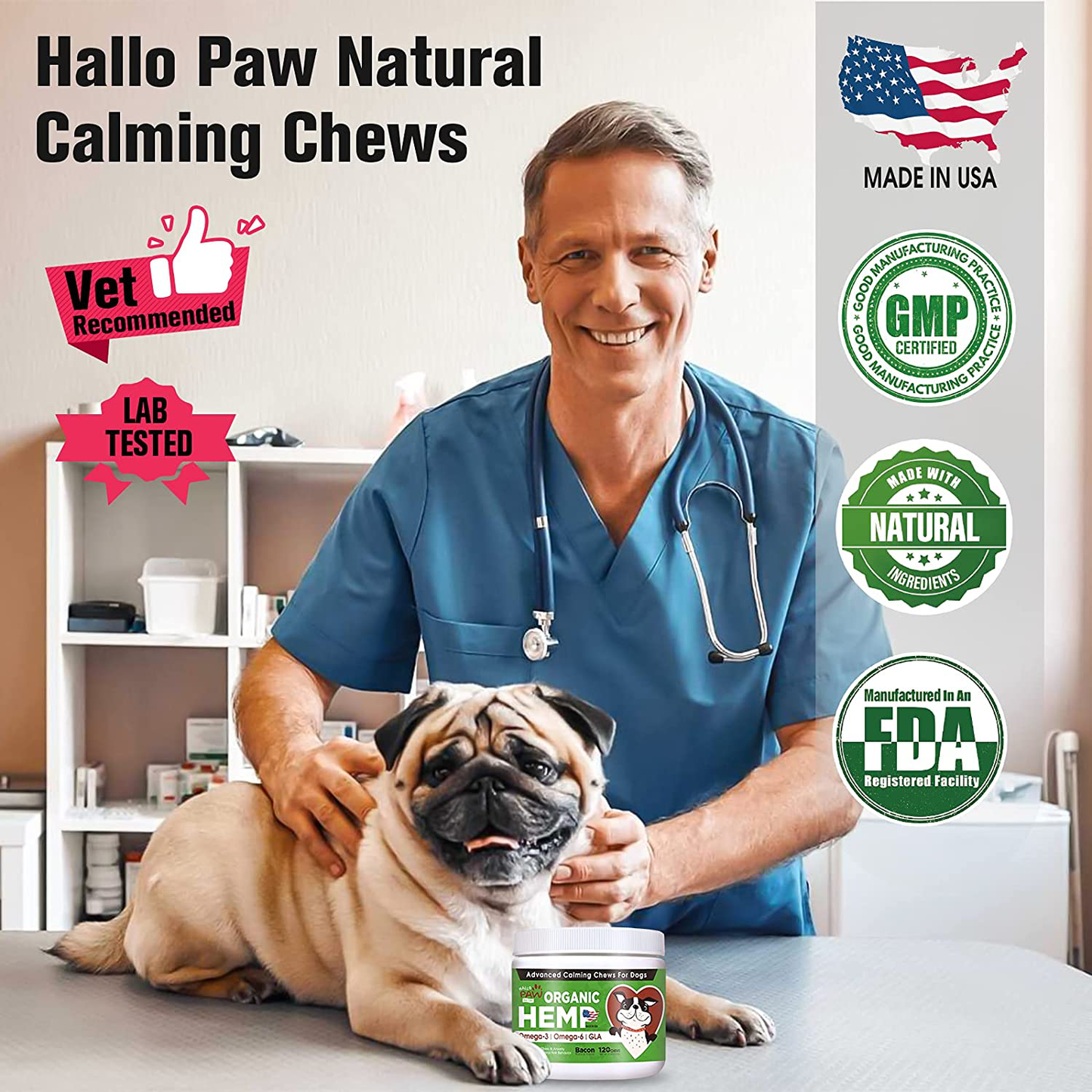 Hallo Paw Organic Calming Dog Treats-Organic Hemp Oil-120 Soft Chews-Made in Usa-Dog Anxiety Relief-Natural Calming-Help Keep Your Dog Calm with Thunder, Barking &Aggressive Behavior Animals & Pet Supplies > Pet Supplies > Small Animal Supplies > Small Animal Treats Hallo Paw   