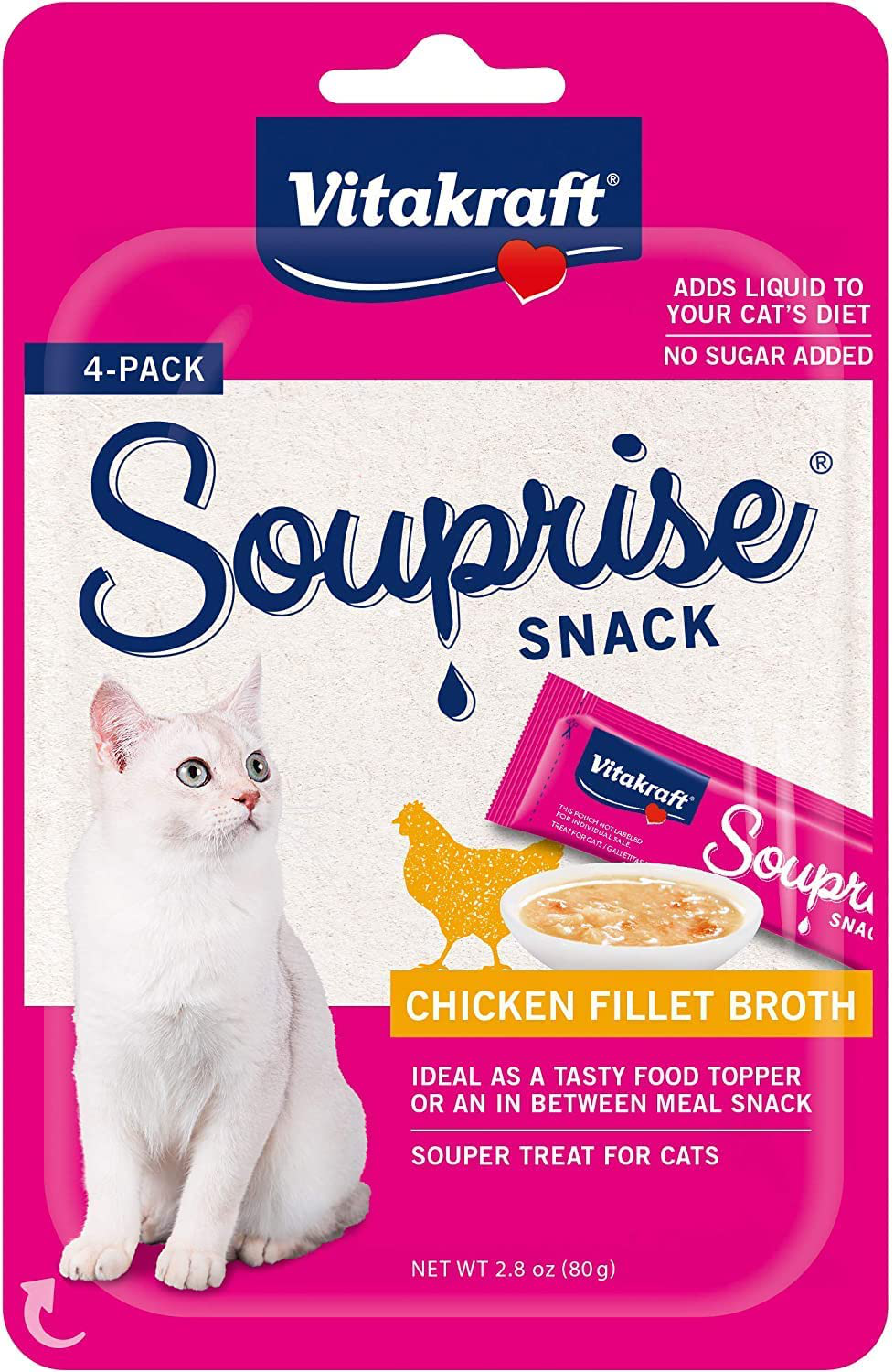Vitakraft Souprise Snack Broth Treats for Cats, Food Topper or between Meal Snack, Adds Liquid to Your Cat'S Diet Animals & Pet Supplies > Pet Supplies > Cat Supplies > Cat Treats Vitakraft Chicken Broth, 4 Servings  
