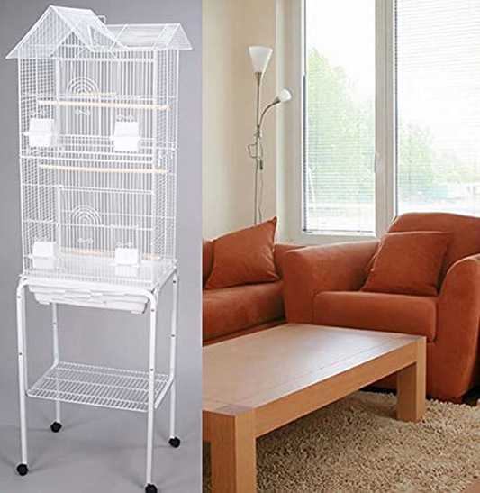 Mcage Large Double Roof Top Canary Parakeet Cockatiel Lovebird Finch Bird Cage with Rolling Stand Animals & Pet Supplies > Pet Supplies > Bird Supplies > Bird Cages & Stands Mcage White  