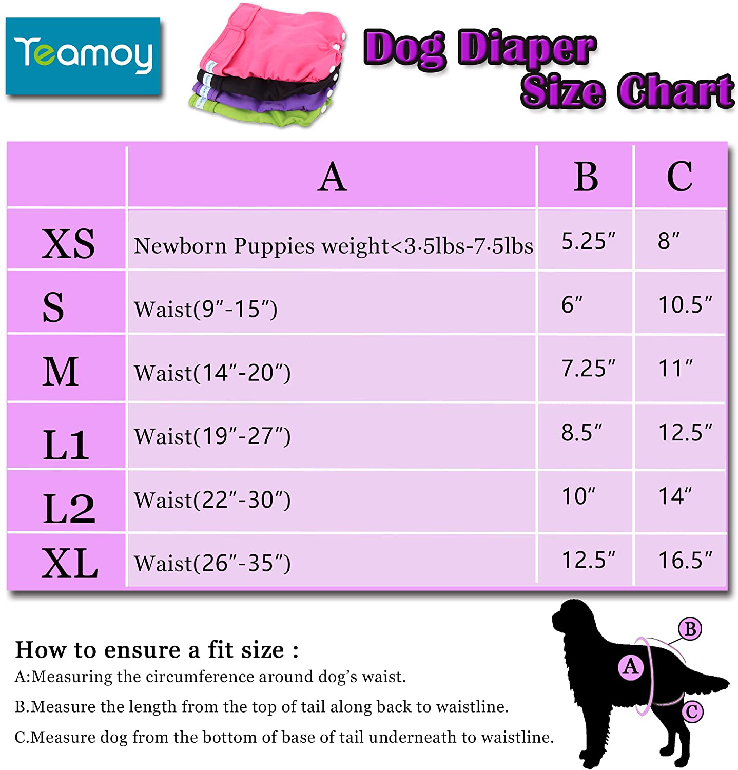 Teamoy Washable Female Dog Diapers, Reusable Doggie Diaper Wraps for Female Dogs, Super-Absorbent and Comfortable