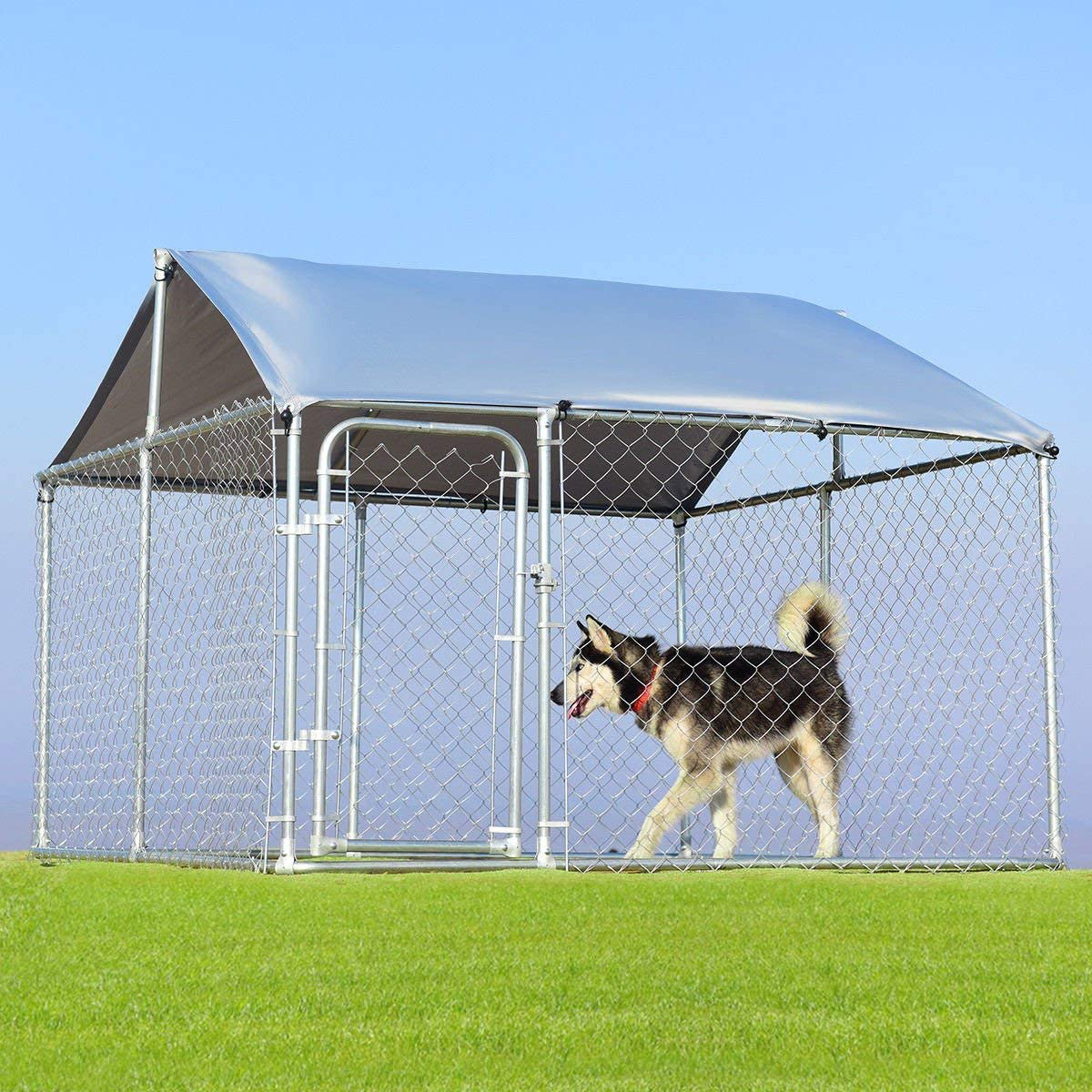 Giantex 7.5Ft X 7.5Ft Large Dog Kennel with Roof Cover, Pet Dog Run House Shade Cage with Roof Cover Backyard Playpen (Dog Kennel+Kennel Cover) Animals & Pet Supplies > Pet Supplies > Dog Supplies > Dog Kennels & Runs Giantex   