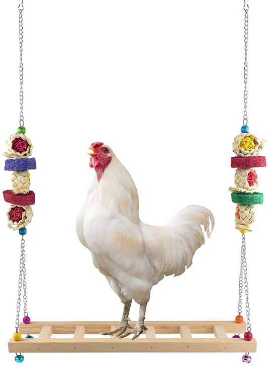 ERKOON Chicken Swing Ladder Toys with Natural Wooden Chicken Perch, Chicken Wood Stand Toy for Hens, Handmade Chicken Coop Swing Ladder Toys for Bird Parrot Hens Small Parakeets Cockatiels Macaws Animals & Pet Supplies > Pet Supplies > Bird Supplies > Bird Ladders & Perches ERKOON   