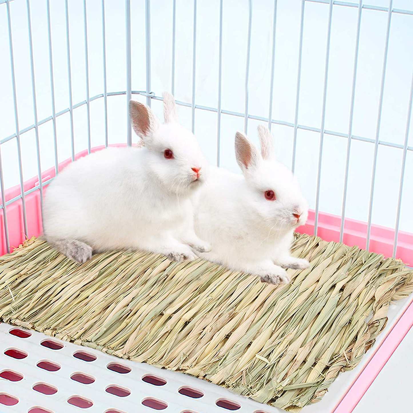 Anyuxin Rabbit Grass Mat - Woven Bed Mat, Bunny Bedding for Small Animals, Natural Straw Woven Bed for Pet Nesting, Nature Hay Mat Chewing Play Toy for Guinea Pig, Hamster, Squirrel and More（3 Pack）