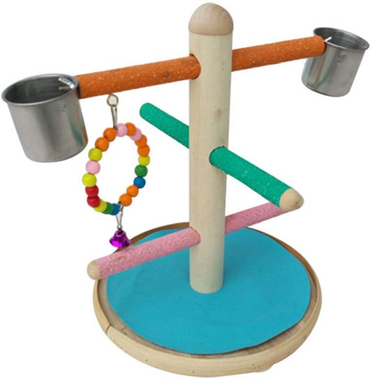 QBLEEV Parrot Playstand Perch with Bird Toys & Feeder Cups, Small Birds Gym Playground Platform Hanging Bell Swing Toys, Bird Training Play Stand for Parakeets African Grey Conures Cockatiel Cockatoos Animals & Pet Supplies > Pet Supplies > Bird Supplies > Bird Gyms & Playstands QBLEEV   