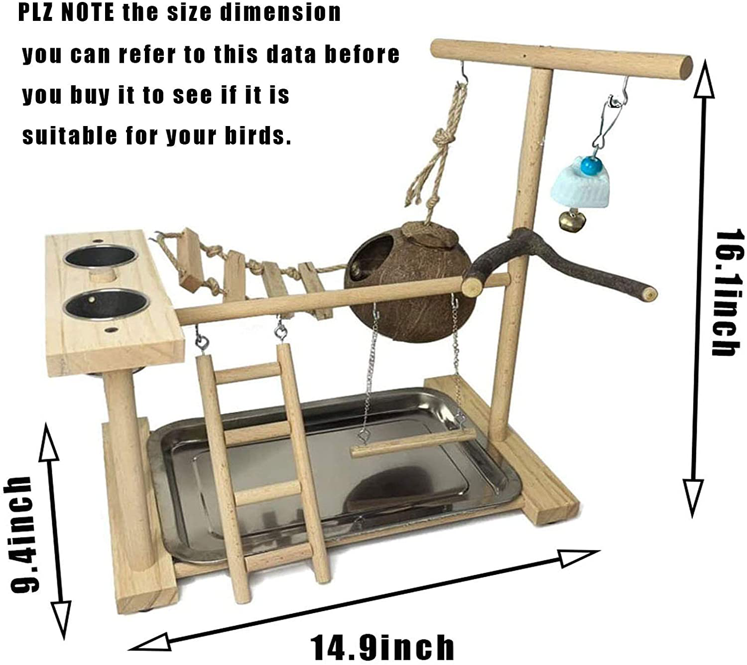 Parrots Playground Bird Play Stand Natural Wood Perch Gym Parakeet Nest Climb Swing Ladders with Feeder Cups Ladders Lovebirds Cage Accessories Toy Exercise Activity for Conure Cockatiel Lovebirds Animals & Pet Supplies > Pet Supplies > Bird Supplies > Bird Cages & Stands Hamiledyi   