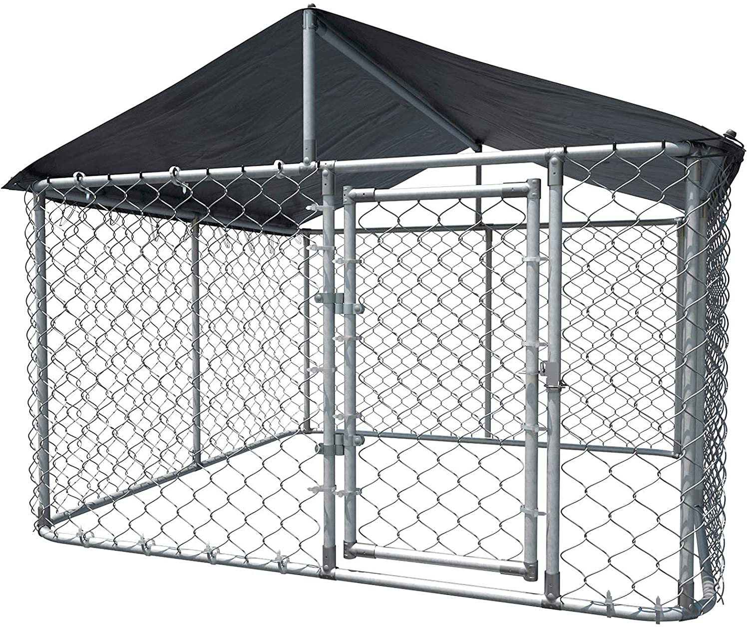 AKANORS Outdoor Chain Link Dog Kennel with Weatherproof Cover - Large Heavy Duty Pet House Run Exercise Playpen for Training - Chicken Coop Hen Cage Durable Galvanized Steel Frame