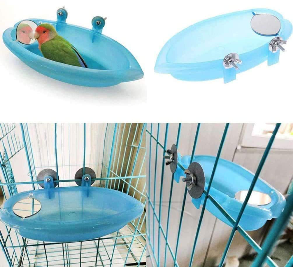Bird Bathtub with Mirror Toy Shower Tub Bathtub Cleaning Tool Plastic Durable Adorable Odorless for Small Parrot Parakeet Cockatiel Conure Lovebird Finch Budgie Canary Cage Accessories Animals & Pet Supplies > Pet Supplies > Bird Supplies > Bird Cage Accessories Litewood   