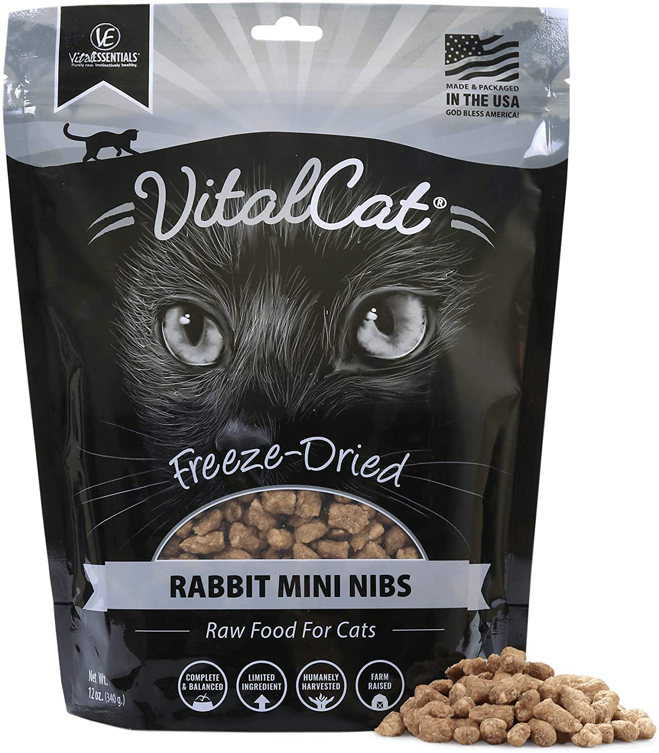 Vital Essentials Vital Cat Freeze-Dried Rabbit Mini Nibs Cat Food, 12 Oz Animals & Pet Supplies > Pet Supplies > Cat Supplies > Cat Treats Vital Essentials   