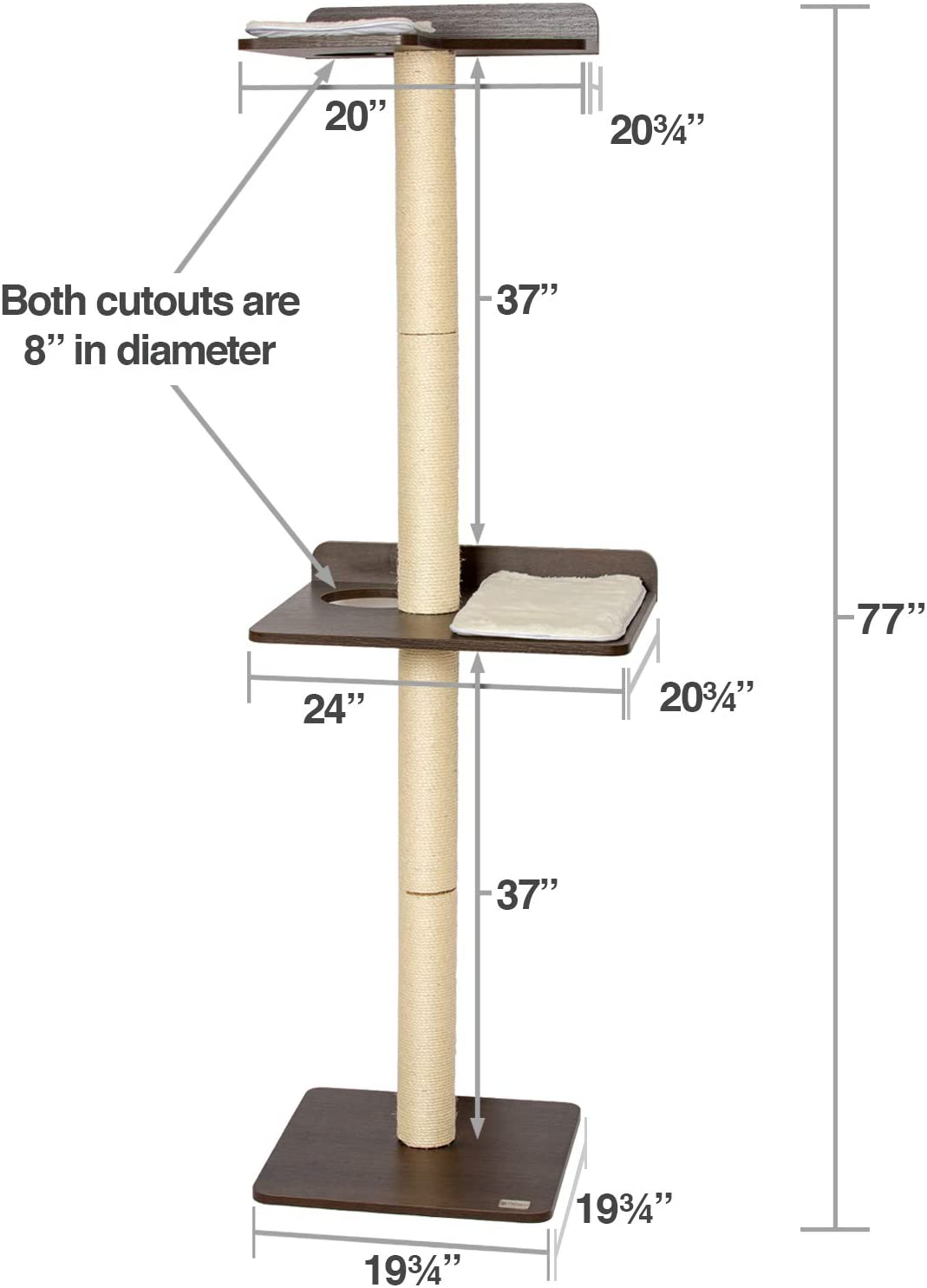 Petfusion Ultimate Cat Climbing Tower & Activity Tree. (24 X 20.8 X 76.8 Inches (Lwh) Tall Sisal Scratching Posts, Modern Wall Mounted Cat Furniture, Espresso Finish). 1 Year Manufacturer Warranty Animals & Pet Supplies > Pet Supplies > Cat Supplies > Cat Furniture PetFusion   