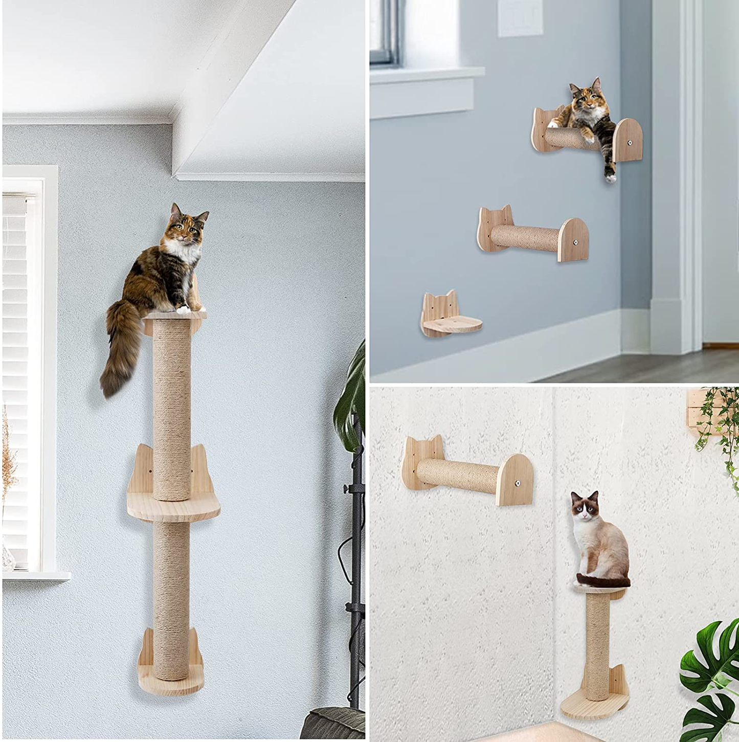 Wall Mounted Cat Scratching Post - Sisal Cat Scratcher Solid Wood Cat Wall Shelves Steps Cat Furniture for Indoor Large Cats Kittens, 38 Inch Tall Cat Ladder Post Tree in Mutil- Assembly Ways Animals & Pet Supplies > Pet Supplies > Cat Supplies > Cat Furniture ALE POMOS   