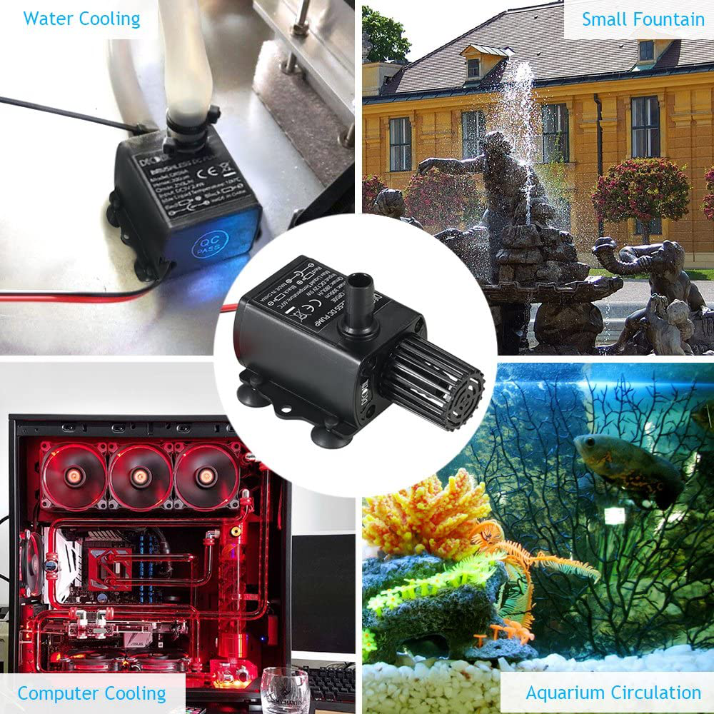 Decdeal Submersible Water Pump DC 12V 5W Ultra-Quiet Pump for Pond, Aquarium, 280L/H Lift 300Cm