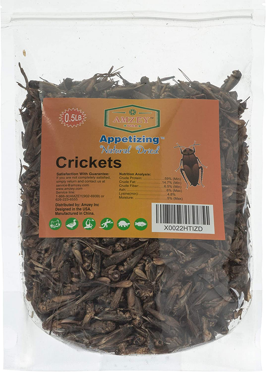 Natural Dried Crickets - Food for Bearded Dragons, Wild Birds, Chicken, Fish, and Reptiles - (8 Oz Resealable Bag) - Veterinary Certified
