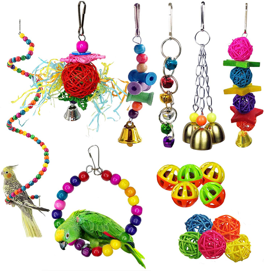 Kathson 17 Packs Bird Toys Parrot Swing Chewing Toys, Hanging Bell Birds Cage Toys Colorful Toy for Small Parakeets, Conures, Cockatiels, Macaws, Finches, Love Birds Animals & Pet Supplies > Pet Supplies > Bird Supplies > Bird Cage Accessories kathson   