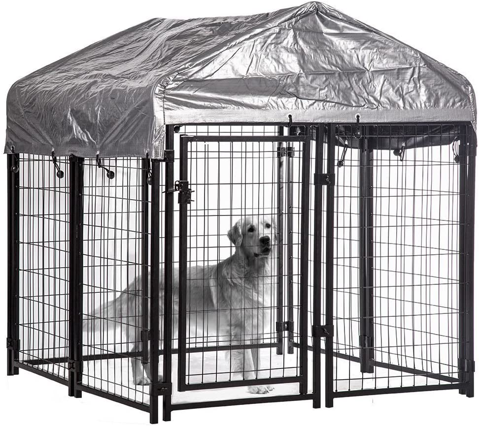 Large Dog Kennel Outdoor, Extra Large Dog Crate Metal Welded Pet Cage Heavy Duty Playpen with UV Protection Waterproof Dog Kennel Cover, Keeps Pet Cool Warm Dry Comfortable, Galvanized Metal Playpen
