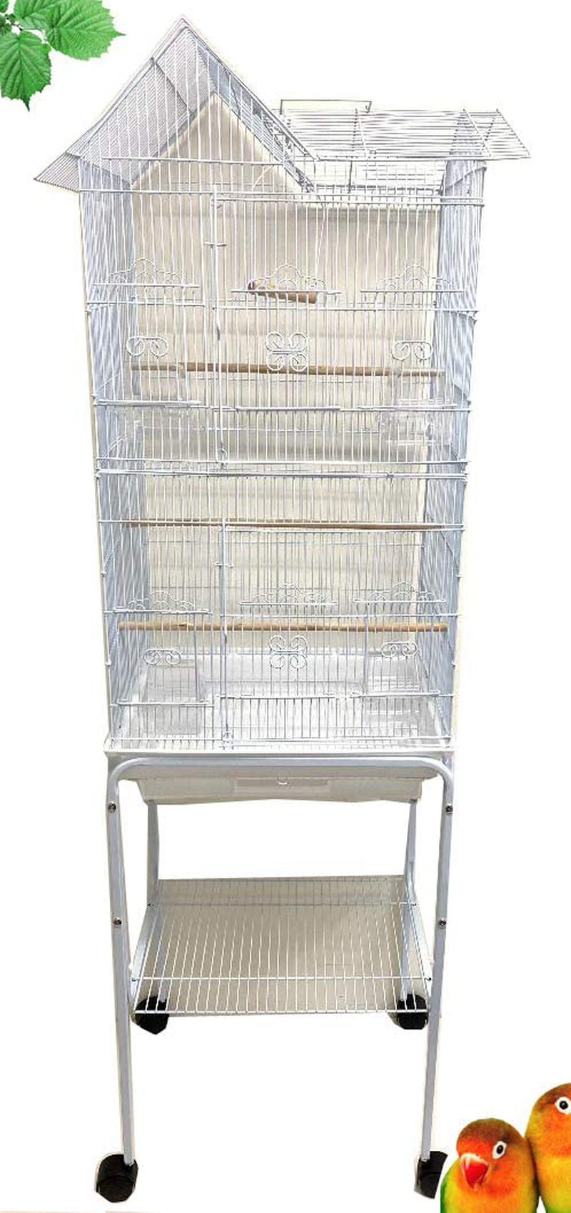 Mcage 63-Inch Large Roof Top Canary Parakeet Cockatiel Lovebird Finch Bird Flight Parrot Cage with Rolling Stand Animals & Pet Supplies > Pet Supplies > Bird Supplies > Bird Cages & Stands Mcage White  
