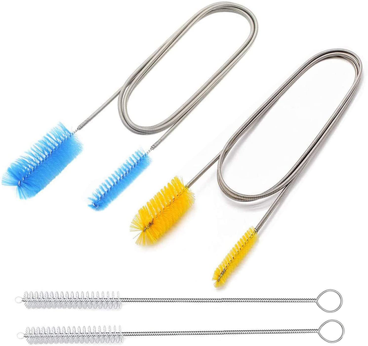 WEITY 2 Pack Aquarium Cleaning Brushes, 61-Inch Stainless Steel Springs, Flexible Drain Brush Double Ended Hose Pipe and 2 Straw Cleaning Brushes, Used for Fish Tank Household Kitchen Washing Tools